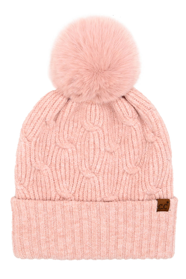 Dark Rose C.C Chain Link Knitted Pom Beanie