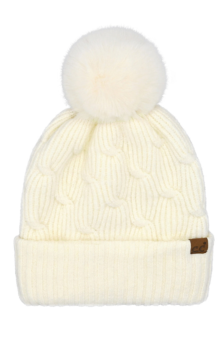 Ivory C.C Chain Link Knitted Pom Beanie