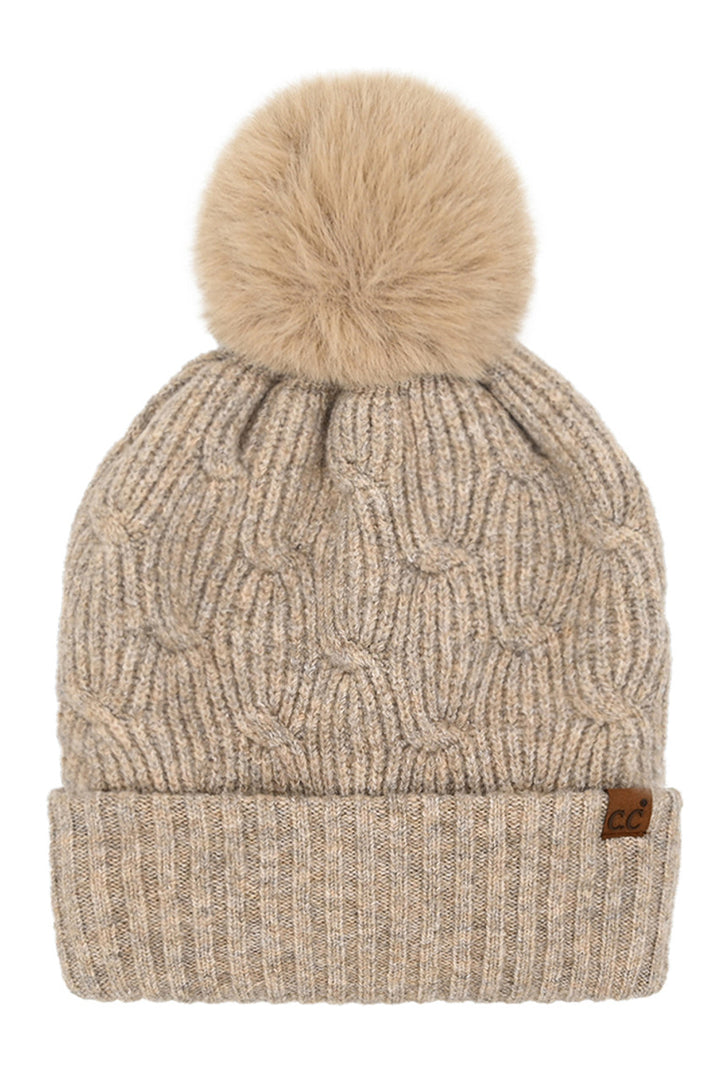 Taupe C.C Chain Link Knitted Pom Beanie