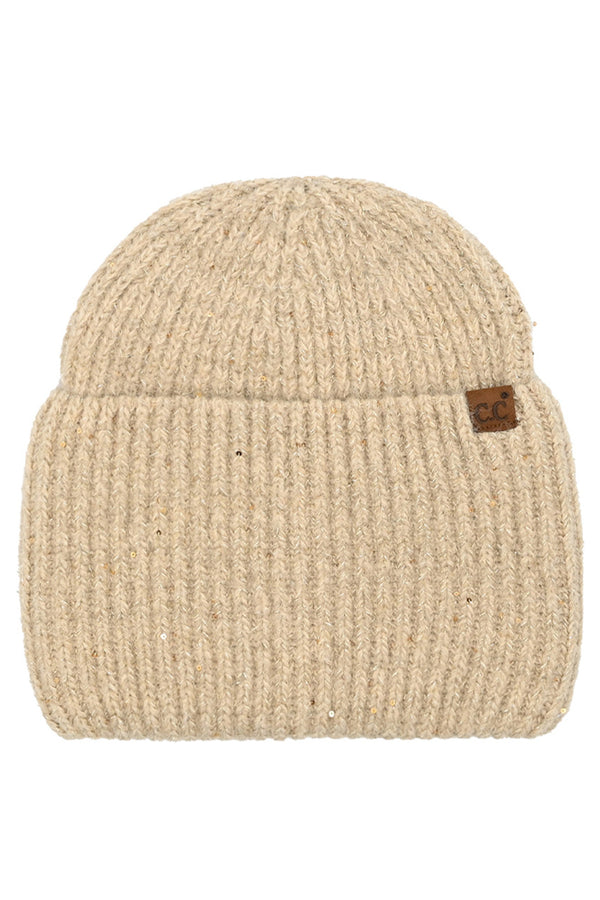 Beige C.C Wide Cuff Metallic Sequin Beane