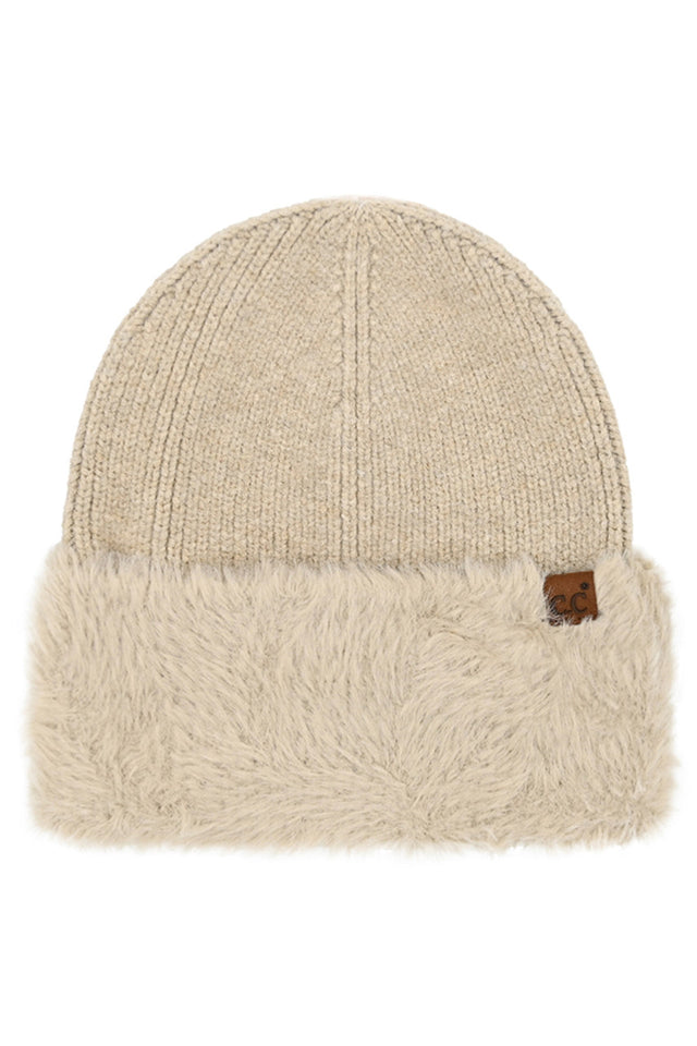 Beige C.C Fur Cuff Beanie