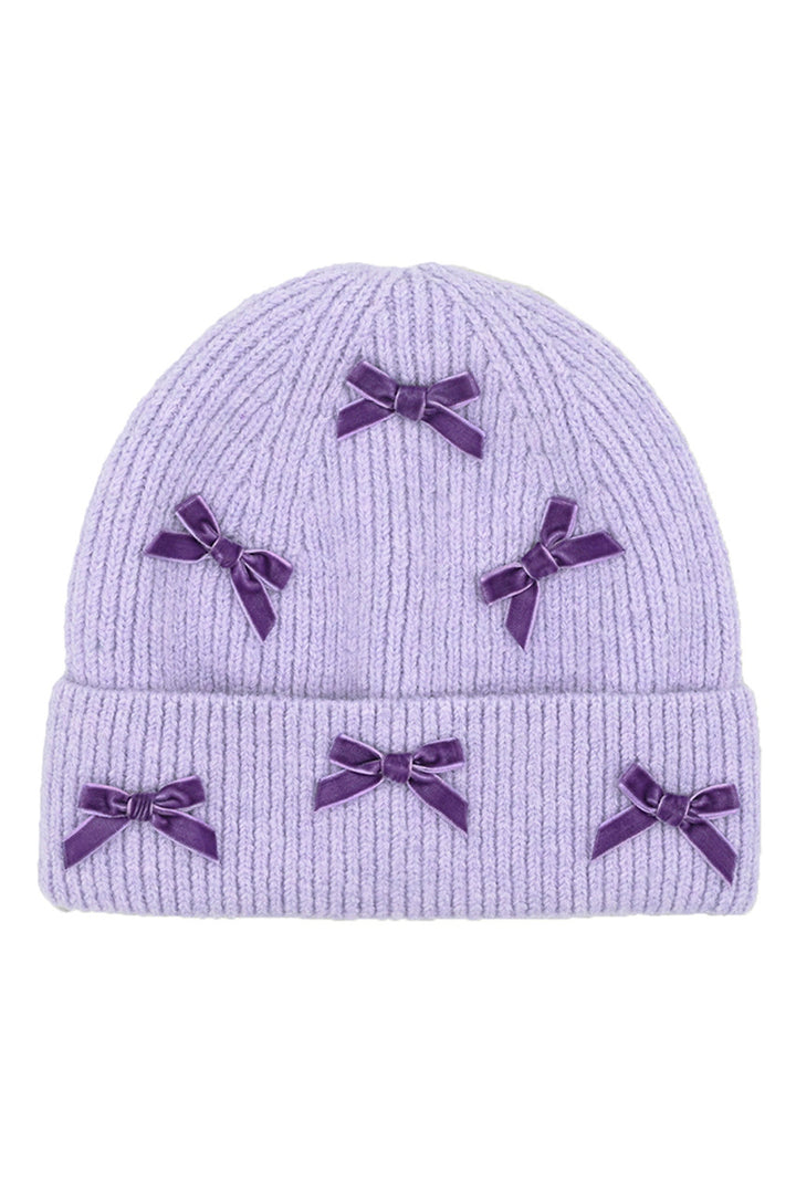 Lavender C.C Mini Velvet Bow Cuff Beanie
