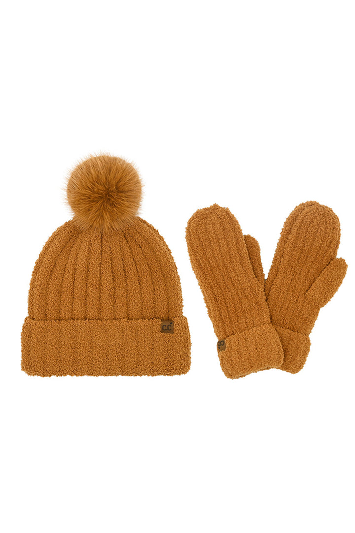 Rust C.C Cozy Yarn Beanie Winter Hat & Mitten Set