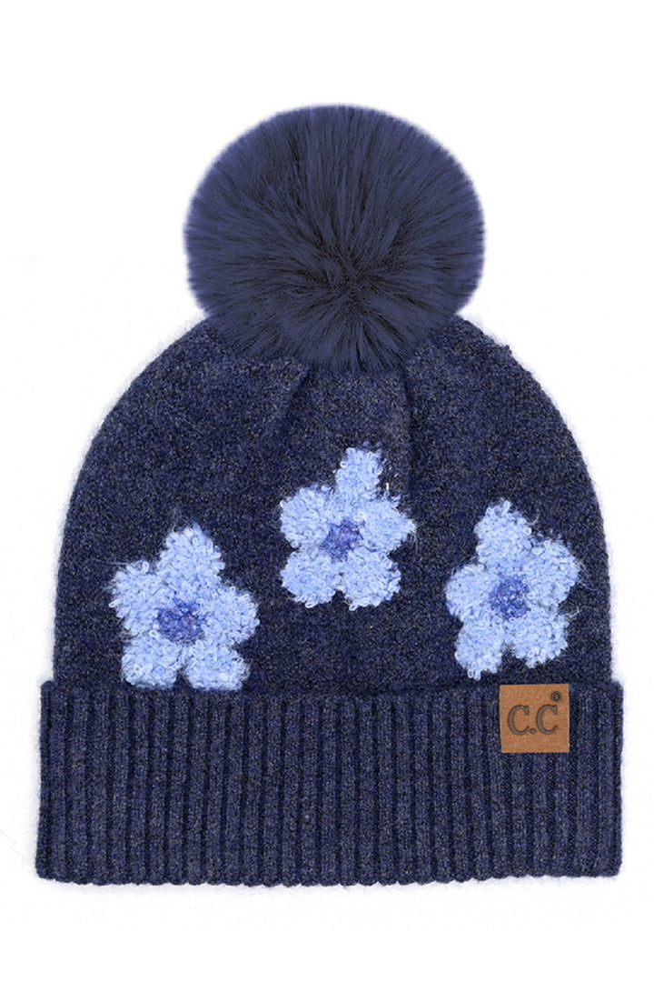 Navy C.C Daisy Pattern Beanie with Pom