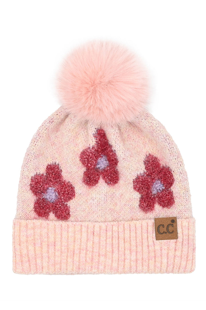 Rose C.C Daisy Pattern Beanie with Pom