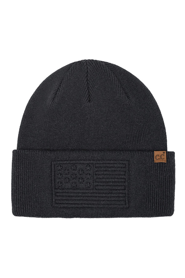 Black C.C 3D Emboss American Flag Beanie