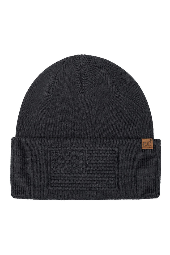 Black C.C 3D Emboss American Flag Beanie
