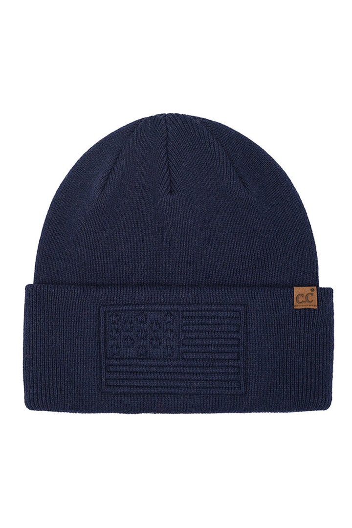 Navy C.C 3D Emboss American Flag Beanie