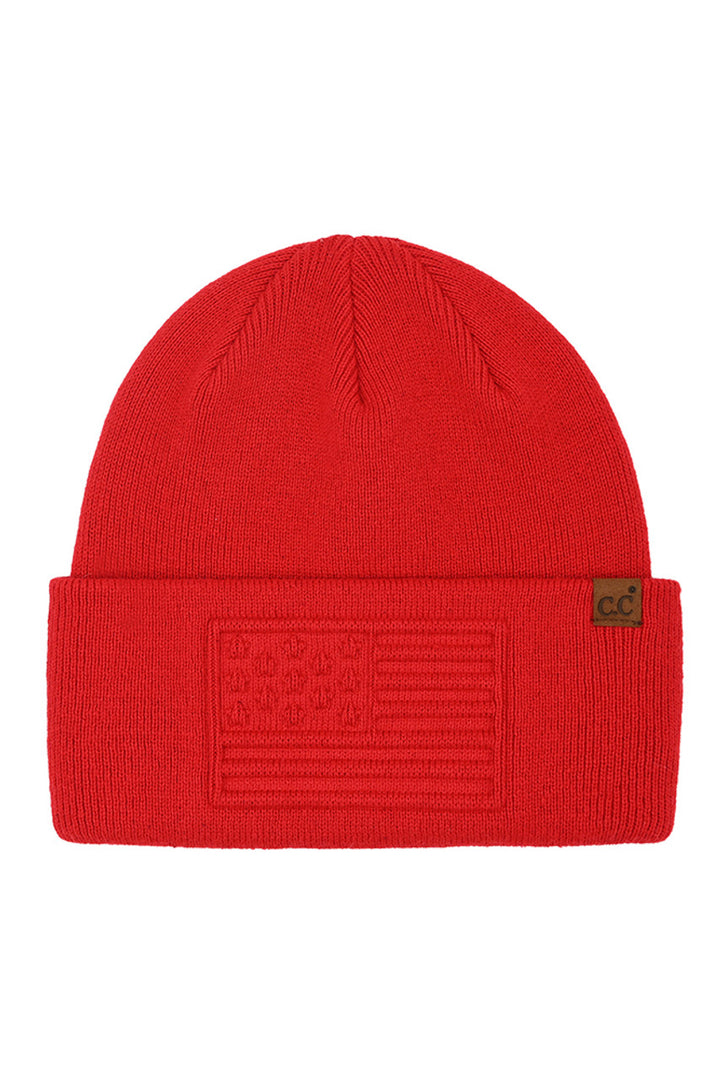 Red C.C 3D Emboss American Flag Beanie