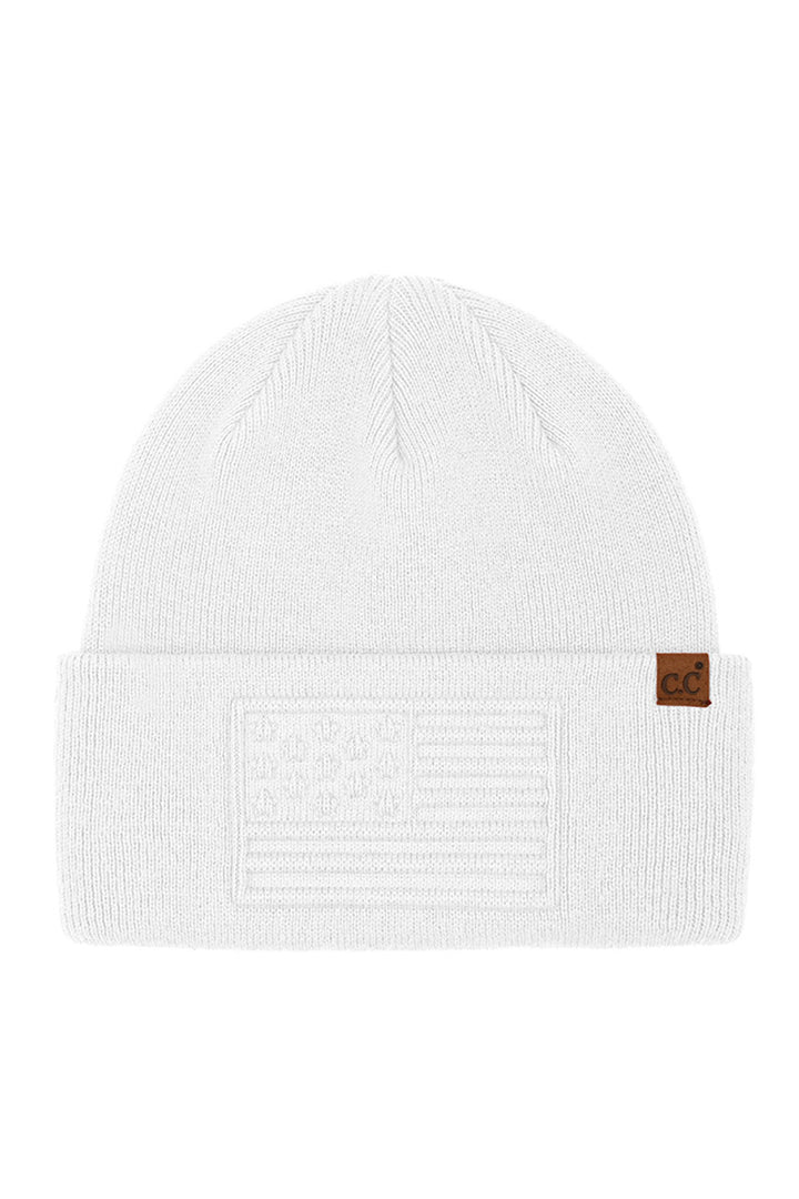 White C.C 3D Emboss American Flag Beanie