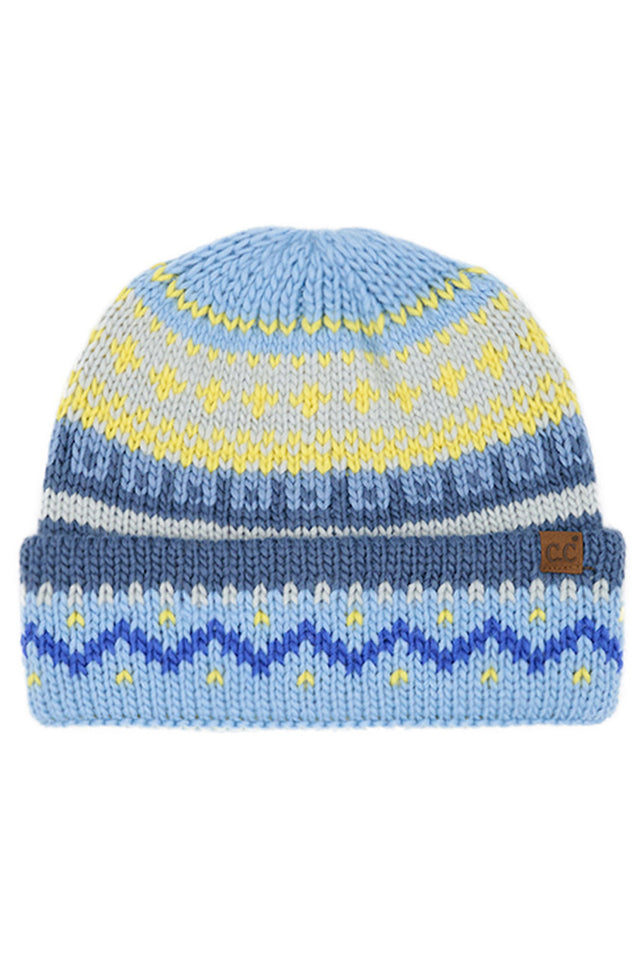 Blue C.C Colorful Pattern Fair Isle Beanie