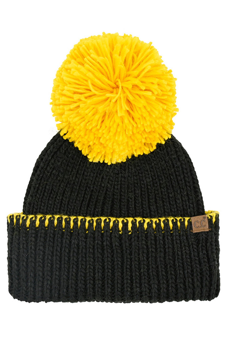 Black/Gold C.C Yarn Pom Game Day Team Stitch Point Beanie