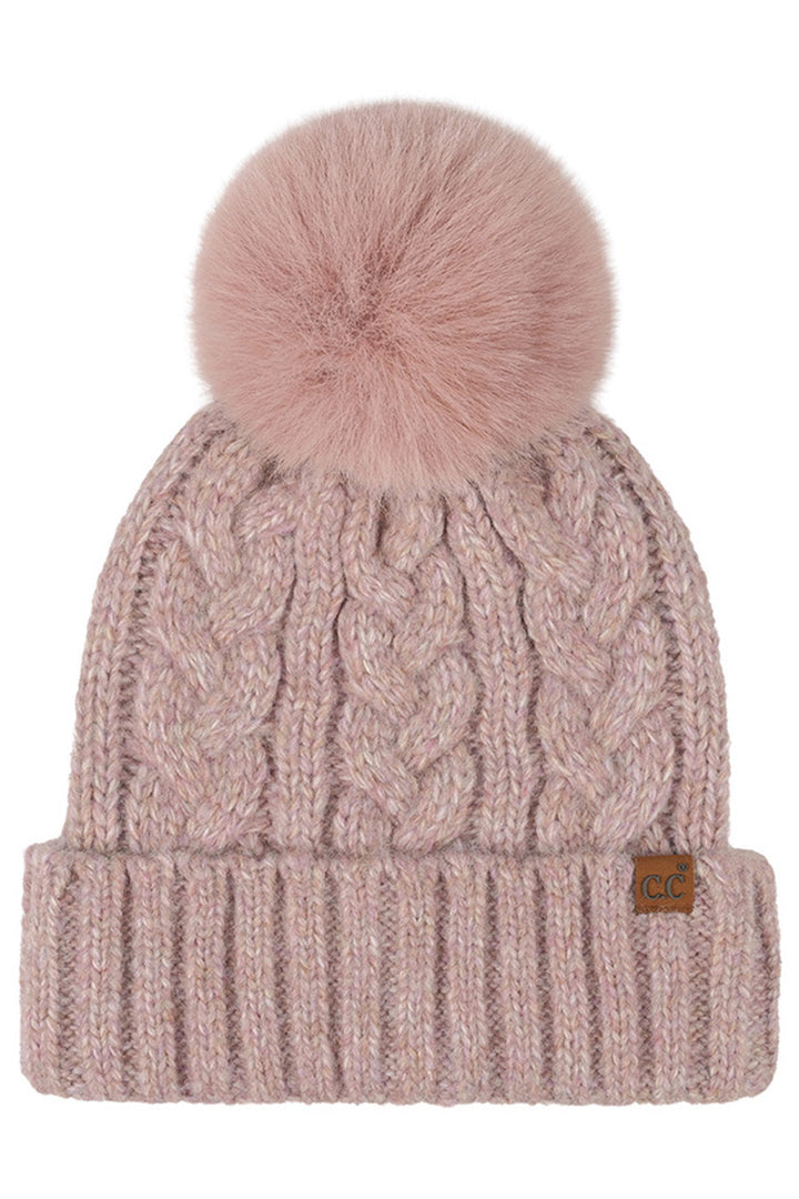 Mauve C.C Heather Cable with Satin Lining Pom Beanie