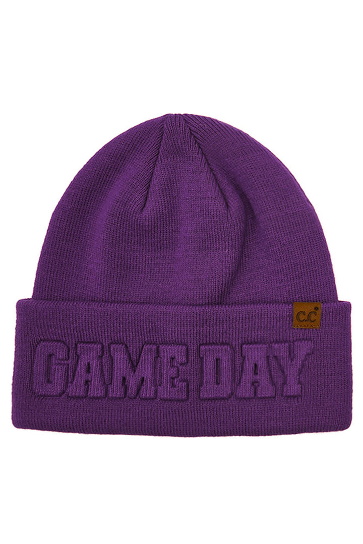 Purple C.C GAME DAY Embossed Lettering Cuff Beanie