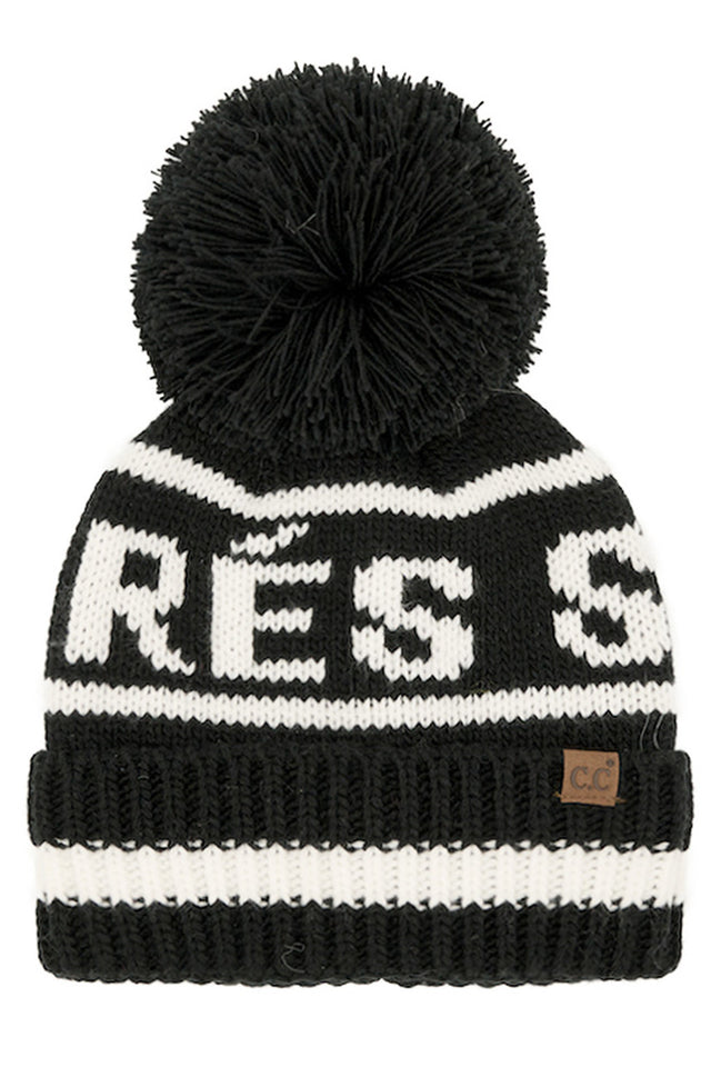Black C.C APRES SKI Lettering Yarn Pom Beanie