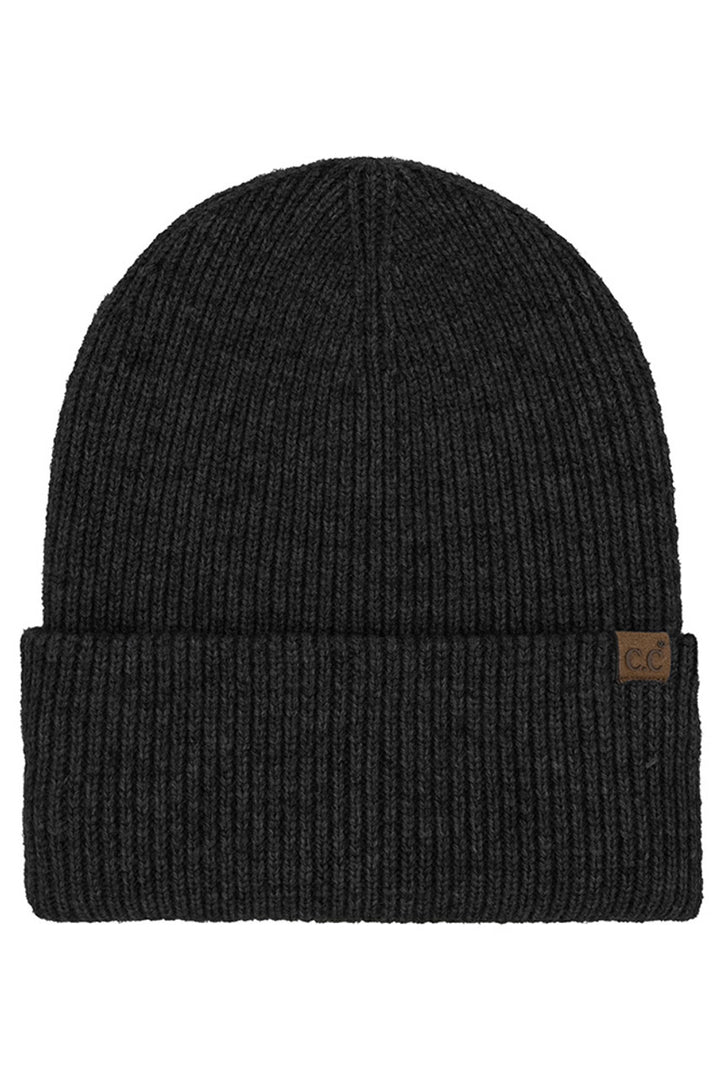 Black C.C Solid Long Folded Cuff Beanie