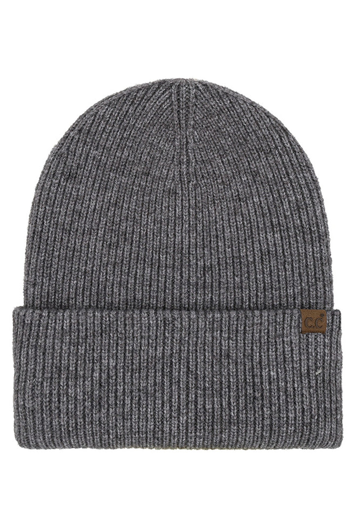 Charcoal C.C Solid Long Folded Cuff Beanie
