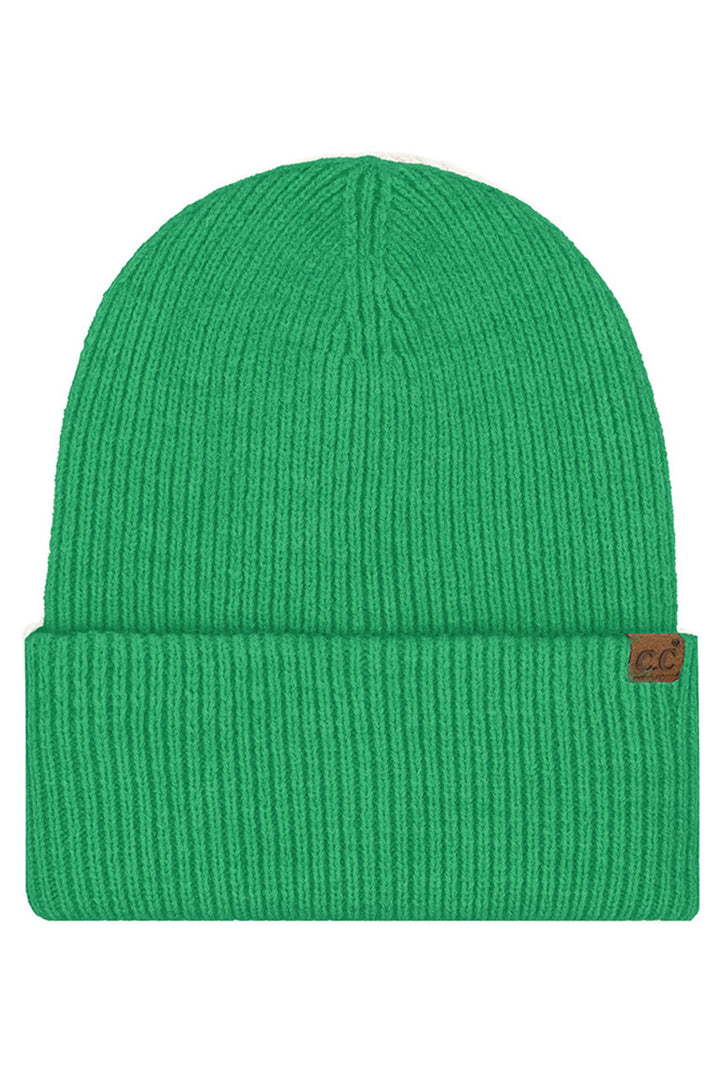 Green C.C Solid Long Folded Cuff Beanie