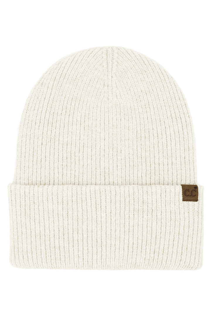 Ivory C.C Solid Long Folded Cuff Beanie