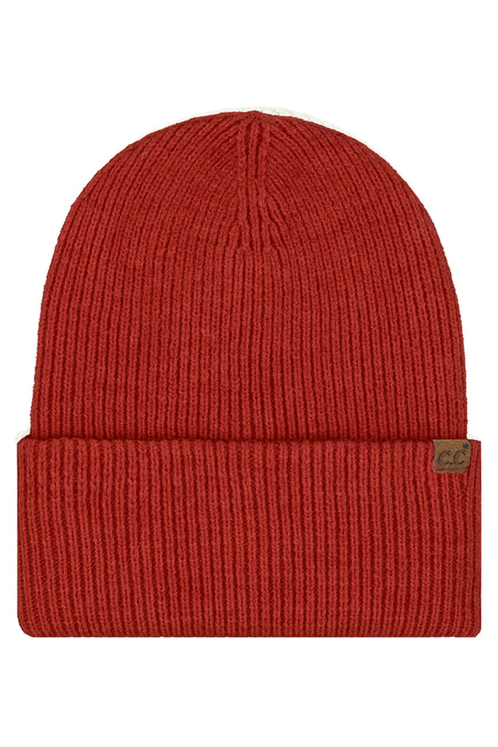 Red C.C Solid Long Folded Cuff Beanie