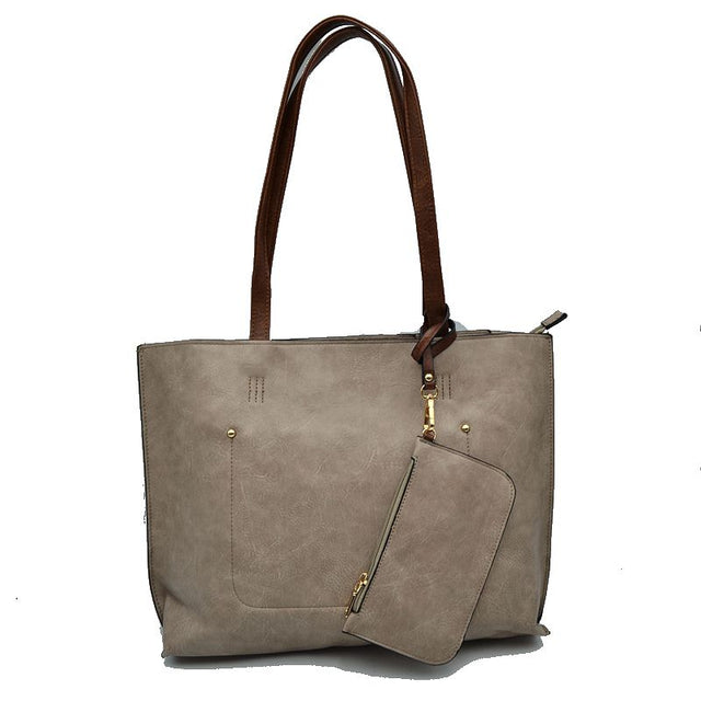 PU Vegan Leather 2 in 1 Tote Crossbody Handbag - Tote Bag