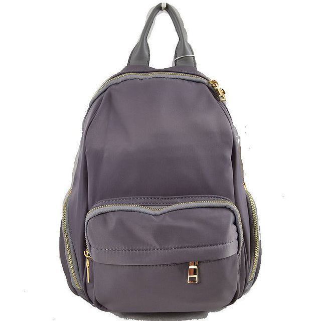 Multi-Pocket Casual Backpack with Metallic Zippers - Gray - Backpacks