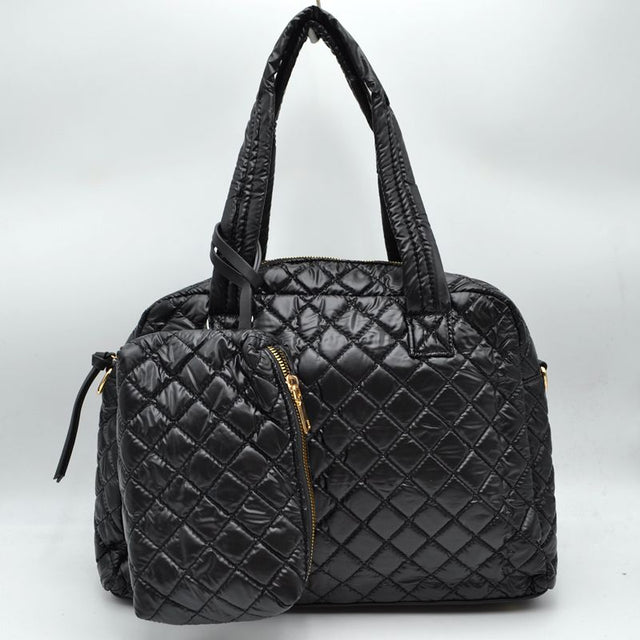 2-in-1 Large Quilted Tote Bag with Pouch - Tote Bag
