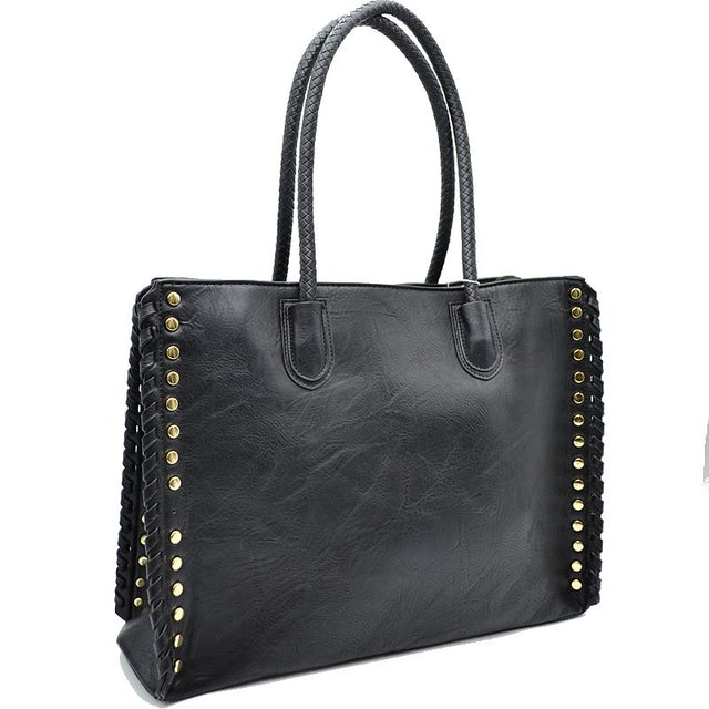 Women’s Studded Faux Leather Whipstitch Shoulder Bag Tote - Tote Bag