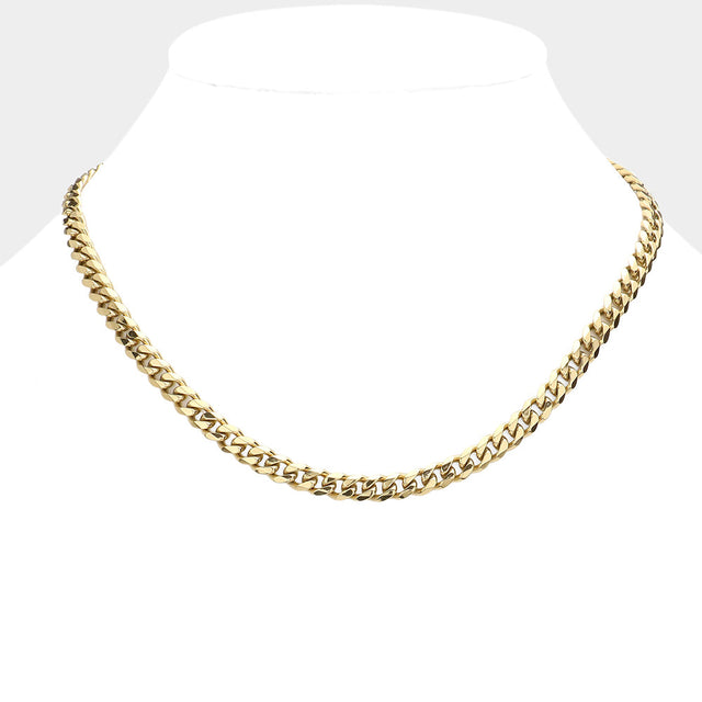 Gold 6 Diamond Cut Stainless Steel 16 Inch 6.2mm Cuban Metal Chain Necklace