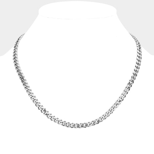 6 Diamond Cut Stainless Steel 18 Inch 6.2mm Cuban Metal Chain Necklace - Rhodium