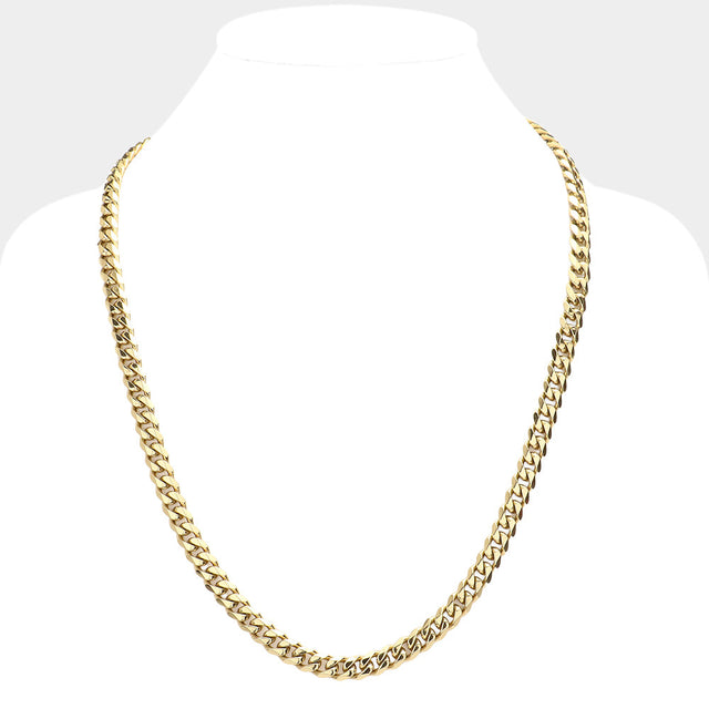 Gold 6 Diamond Cut Stainless Steel 24 Inch 8mm Cuban Metal Chain Necklace