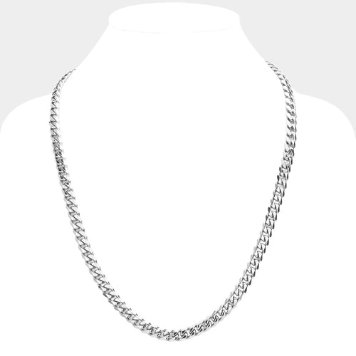 6 Diamond Cut Stainless Steel 24 Inch 8mm Cuban Metal Chain Necklace - Rhodium