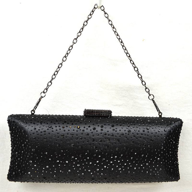 Elegant Studded Crystal Clutch Womens Evening Bag - Black - Evening Bags