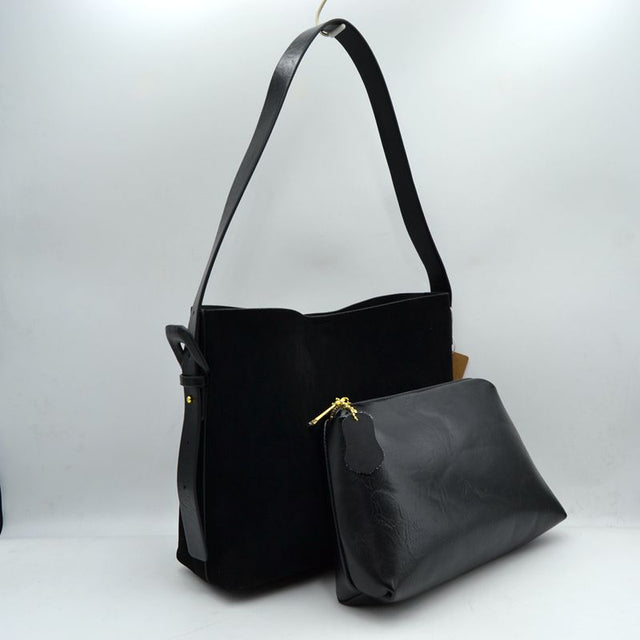Shoulder Bag with Matching Removable Zipper Pouch - Black - Shoulder Bag