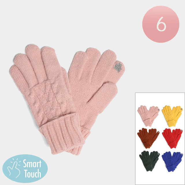 Assorted 6Pairs - Solid Cable Knit Touch Smart Gloves