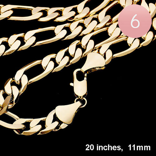 6PCS - 20 INCH, 11mm Gold Plated Figaro Chain Metal Necklaces - Gold