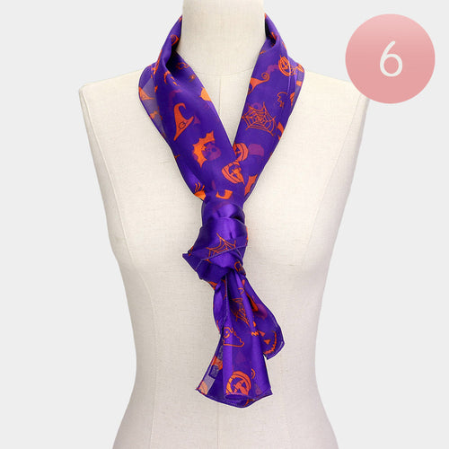 6Pcs - Halloween Pattern Print Scarf - Purple