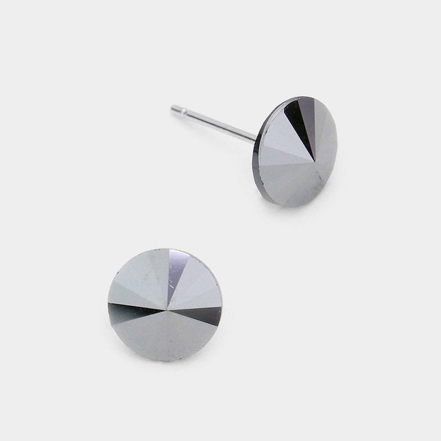 Jet Hematite 8mm Round Crystal CZ Stud Earrings