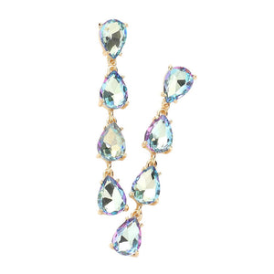 AB Aqua Teardrop Stone Link Dangle Evening Earrings, add a subtle hint of sophistication to your special occasion look. Crafted from stones in a variety of colors, these earrings feature a delicate teardrop stone design that will sparkle and shine under the evening light. Perfect gift for your loved ones on any meaningful day.