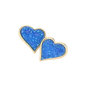 AB Blue Druzy Heart Stud Earrings, Enhance your look with these stunning earrings. The unique druzy hearts add a touch of elegance and sparkle to any outfit. Crafted with high-quality materials, these earrings are perfect for any occasion. Elevate your style and make a statement with these must-have earrings.