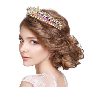 AB Gold Emerald Cut Princess Tiara, This tiara features precious stones and an artistic design. Makes you more eye-catching in the crowd. A stunning tiara that can be a perfect bridal headpiece made you look like a princess. Perfect for adding just the right amount of shimmer & shine, will add a touch of class, beauty and style to your wedding. This tiara is suitable for Wedding, Engagement, Prom, Dinner Party, Birthday Party, Any Occasion you want to be more charming.