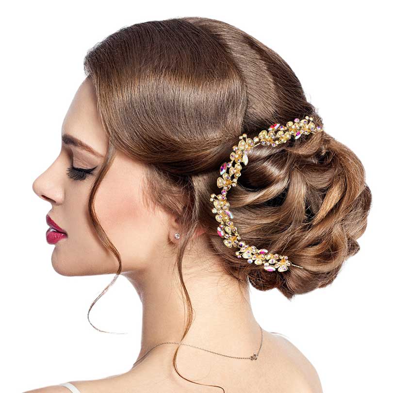 AB Gold Floral Marquise Stone Accented Bun Wrap Headpiece, Elevate your special occasion or wedding ensemble with this exquisite piece. Whether you're a bride looking to enhance your bridal look or seeking a thoughtful gift for someone special, this headpiece is the perfect choice.