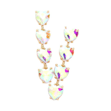 AB Gold Heart Stone Link Dangle Evening Earrings are the perfect addition to your evening ensemble. The beautiful heart-shaped stones and elegant link design exude sophistication and charm. Elevate your outfit and make a statement with these stylish earrings.