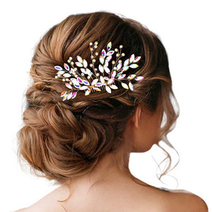 AB Gold Marquise Rhinestone Embellished Hair Comb, this striking hair comb features a marquise shape design, adorned with beautiful rhinestones to add a touch of sophistication to any look. This sensational piece features an eye-catching design that brings a glamorous touch to any ensemble. Ideal gift for any special occasion.