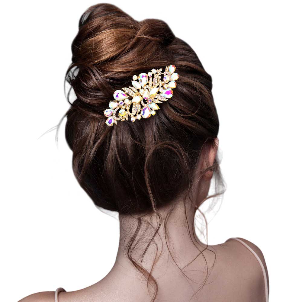 AB Gold Multi Stone Embellished Hair Comb, this beautiful hair comb brings a sparkle to your look while the intricate pattern adds luxury and elegance. The beautifully crafted design hair comb adds a gorgeous glow to any special outfit. These are Perfect Anniversary Gifts, and also ideal for any special occasion.