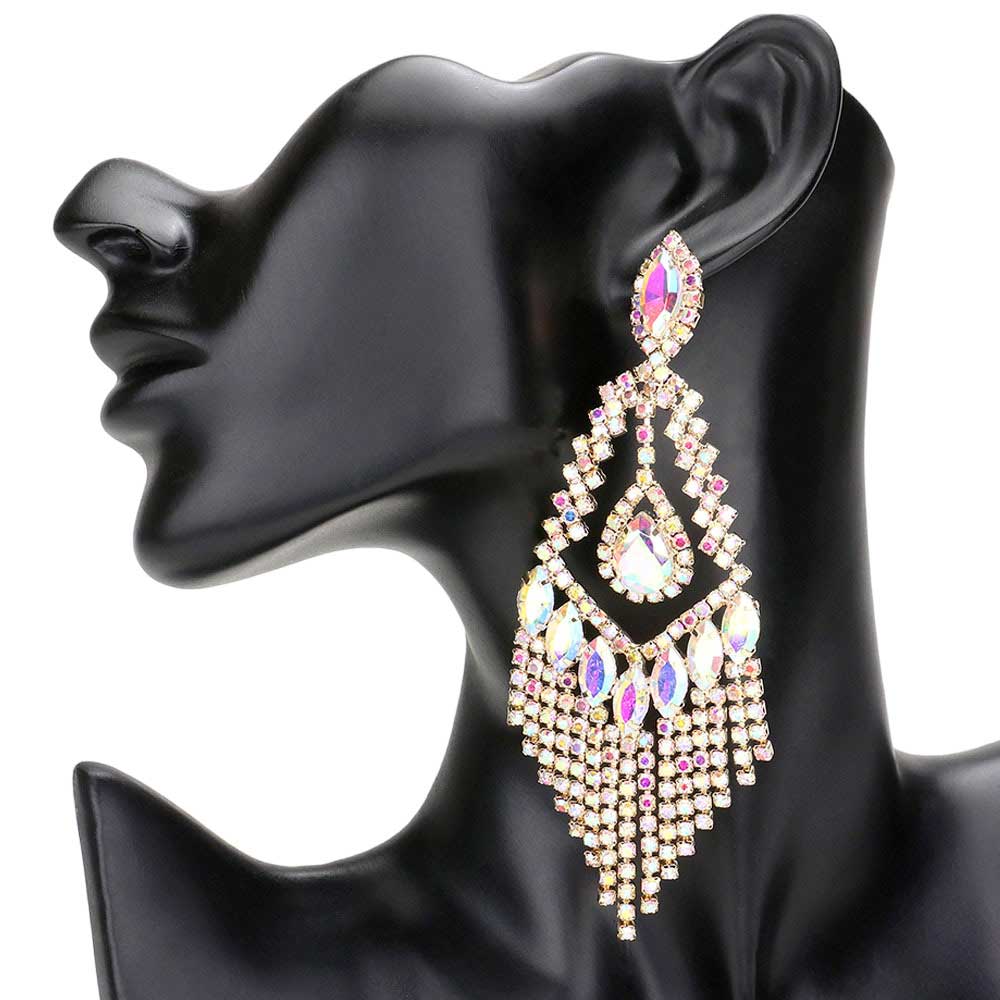 Boucles D'oreilles Chandelier Lideva - Strass Cristal Vert, 7 Cm, Métal Doré - Neuf Avec étiquettes, Style Imposant