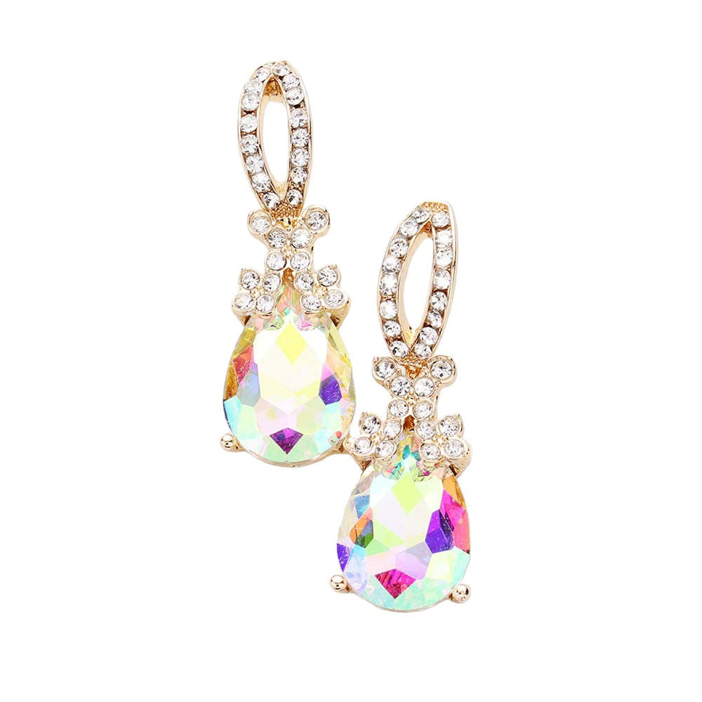 AB Gold Teardrop Crystal Rhinestone Evening Earrings, are the perfect accessory for any special occasion. Each earring features a teardrop-shaped crystal encrusted in rhinestones for a glamorous sparkle and shine. High-quality stones are set securely in the design. A timeless gift piece that will sparkle for years.