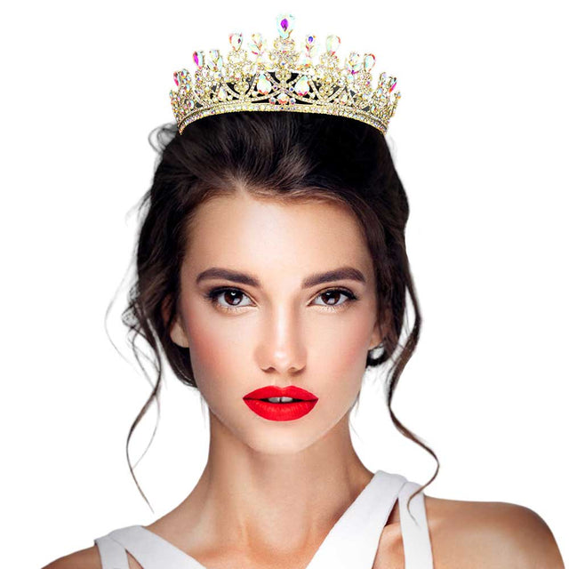 AB Gold Teardrop Stone Accented Princess Tiara, This elegant shining Stone design, makes you more charming. A stunning Teardrop Stone Accented Princess Tiara that can be a perfect Bridal Headpiece. This tiara features precious stones and an artistic design. Makes You more eye-catching in the crowd. This unique Hair Jewelry is suitable for any special occasion to add a luxe, attraction, and a perfect touch of class. It is the perfect compliment that will make your whole party look come to life. 