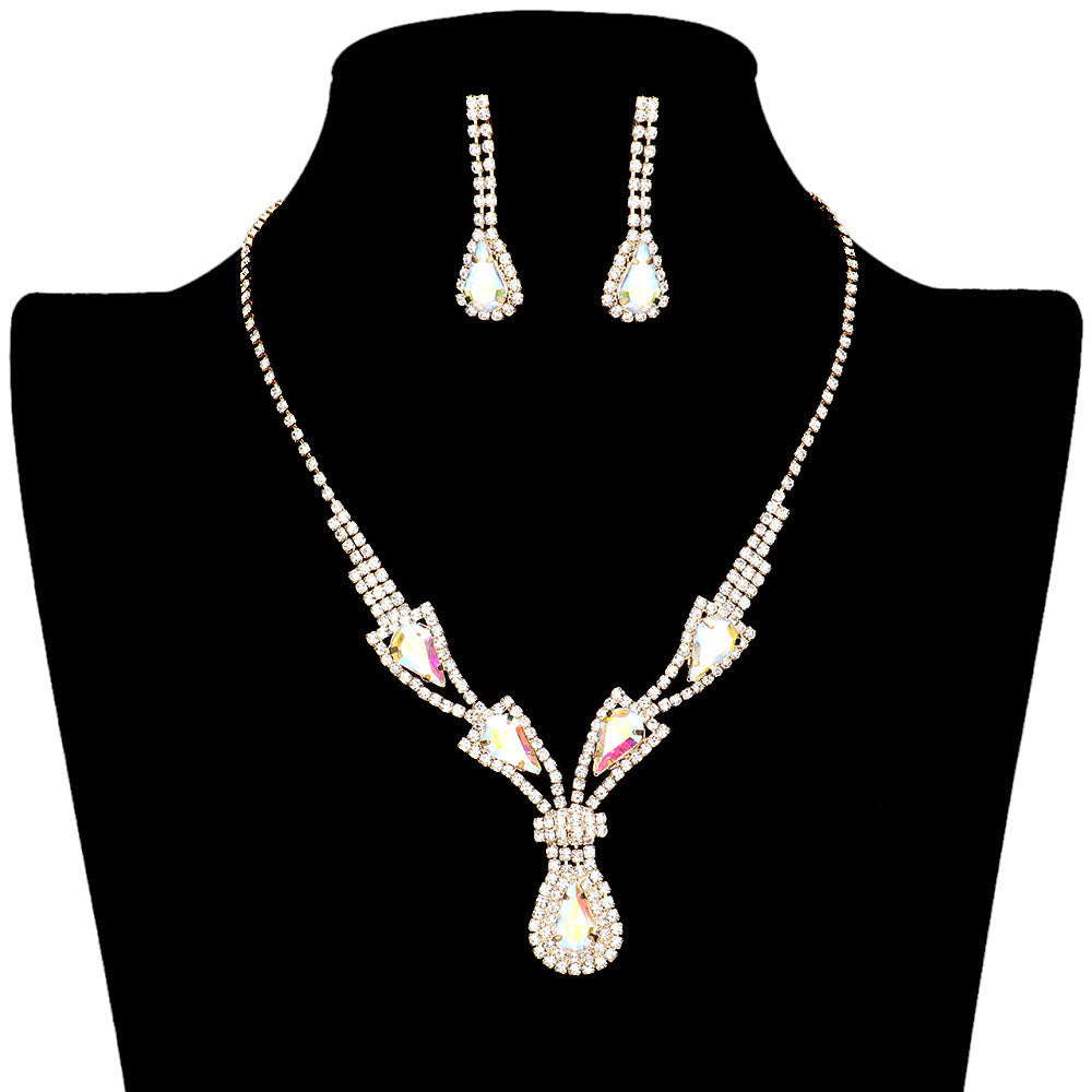 AB Gold Teardrop Stone Accented Rhinestone Jewelry Set, adds a touch of sophistication to any outfit with this beautiful set. Perfect for enhancing any special occasion, this jewelry set will add classic charm and elegance to your look. Gift for birthdays, anniversaries, Mother's Day, or any other meaningful occasion.