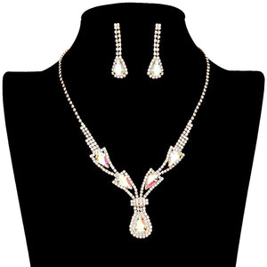 AB Gold Teardrop Stone Accented Rhinestone Jewelry Set, adds a touch of sophistication to any outfit with this beautiful set. Perfect for enhancing any special occasion, this jewelry set will add classic charm and elegance to your look. Gift for birthdays, anniversaries, Mother's Day, or any other meaningful occasion.